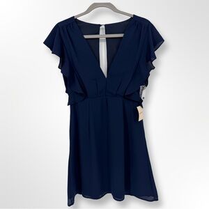 Superdown Dress Mini Cocktail Flutter Sleeve Navy Blue Small NEW